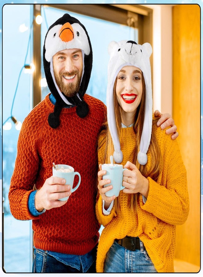 Cutecrop 2 Pcs Animal Plush Hats Cute Penguin and Polar Bear Plush Hats Winter Soft Warm Funny Beanies for Boys Girls Teen Women Men Christmas Party Winter Costume - Image 2